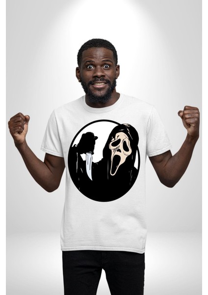 Çığlık Amerikan Korku Karakteri Kadın Erkek Ön Baskılı Beyaz Pamuklu Tişört Penye Klasik fiyatları