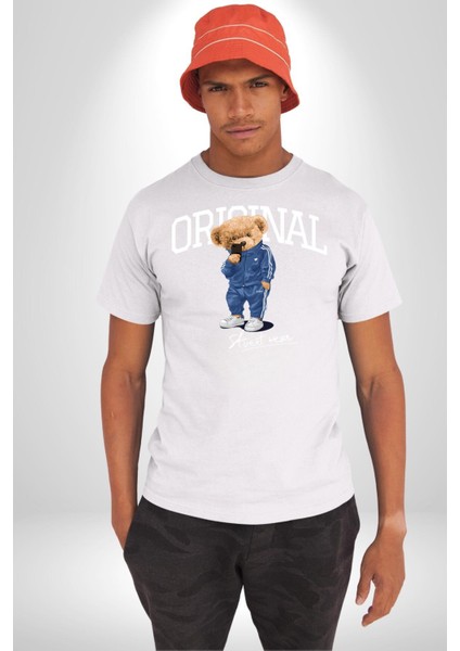 Orijinal Sokak Tarzı Oyuncak Ayı Kadın Erkek Ön Baskılı Beyaz Pamuklu Tişört Penye Klasik fiyatları