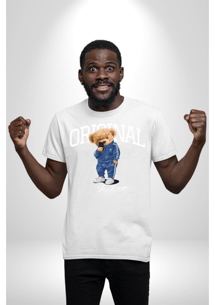 Orijinal Sokak Tarzı Oyuncak Ayı Kadın Erkek Ön Baskılı Beyaz Pamuklu Tişört Penye Klasik indirimleri