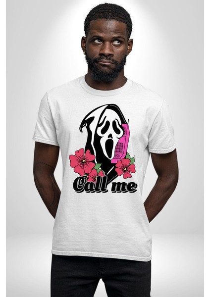 Ara Beni Çığlık Karakteri Kadın Erkek Ön Baskılı Beyaz Pamuklu Tişört Penye Klasik fırsatları