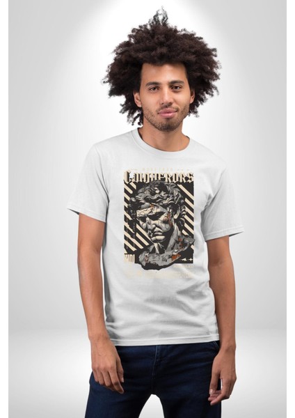 Fatihlerden Daha Fazlası Antik Roma Kadın Erkek Ön Baskılı Beyaz Pamuklu Tişört Penye Klasik