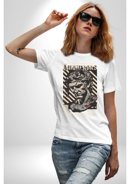 Fatihlerden Daha Fazlası Antik Roma Kadın Erkek Ön Baskılı Beyaz Pamuklu Tişört Penye Klasik indirimleri