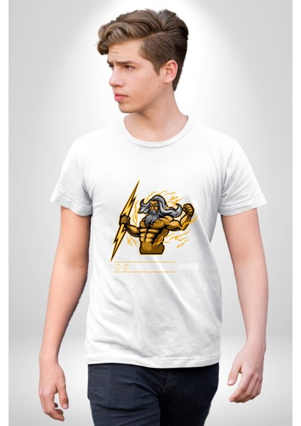 Yunan Tanrısı Zeus Figür Kadın Erkek Ön Baskılı Beyaz Pamuklu Tişört Penye Klasik modelleri