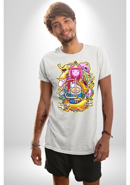 Adventure Time Finn ve Jack Kadın Erkek Ön Baskılı Beyaz Pamuklu Tişört Penye Klasik fiyatları