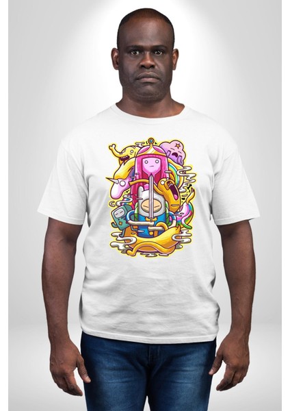 Adventure Time Finn ve Jack Kadın Erkek Ön Baskılı Beyaz Pamuklu Tişört Penye Klasik indirimleri