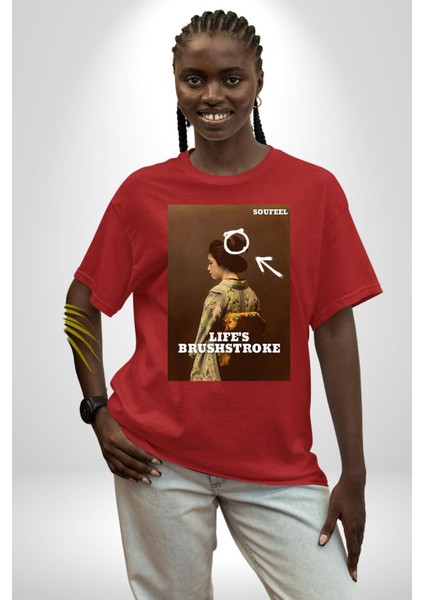 Doğal Yaşam King Kong Savaşçı Kadın Erkek Ön Baskılı Kırmızı Pamuklu Tişört Penye Klasik