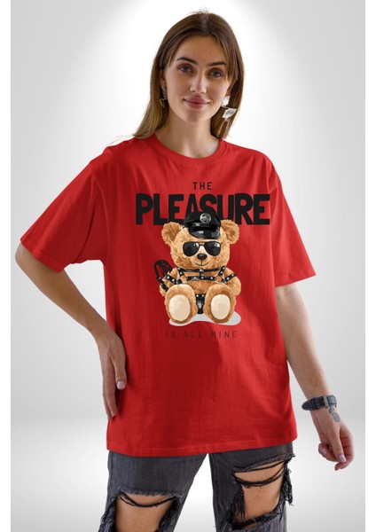 Polis Tatlı Oyuncak Ayı Kadın Erkek Ön Baskılı Kırmızı Pamuklu Tişört Penye Klasik fiyatları