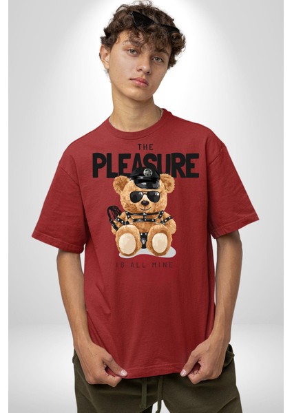 Polis Tatlı Oyuncak Ayı Kadın Erkek Ön Baskılı Kırmızı Pamuklu Tişört Penye Klasik modelleri