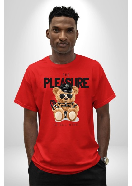 Polis Tatlı Oyuncak Ayı Kadın Erkek Ön Baskılı Kırmızı Pamuklu Tişört Penye Klasik indirimleri