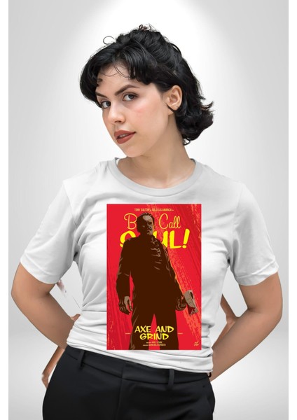 Saul U Ara Tony Dalton Kadın Erkek Ön Baskılı Beyaz Pamuklu Tişört Penye Klasik