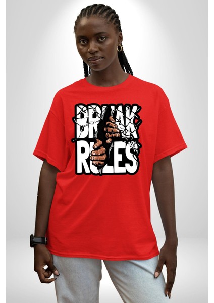 Kuralları Boz Düzene Karşı Çık Kadın Erkek Ön Baskılı Kırmızı Pamuklu Tişört Penye Klasik fiyatları