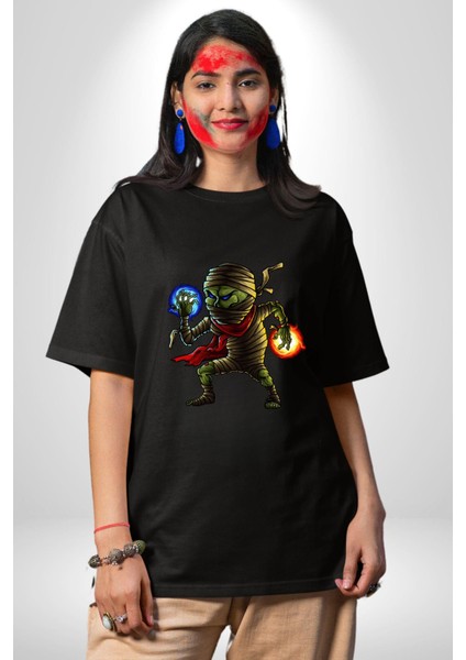 Büyücü Mumya Karakter Kadın Erkek Ön Baskılı Siyah Pamuklu Tişört Penye Klasik fiyatları