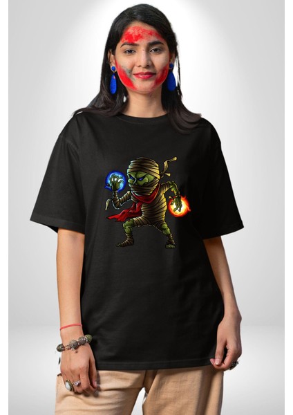 Büyücü Mumya Karakter Kadın Erkek Ön Baskılı Siyah Pamuklu Tişört Penye Klasik modelleri