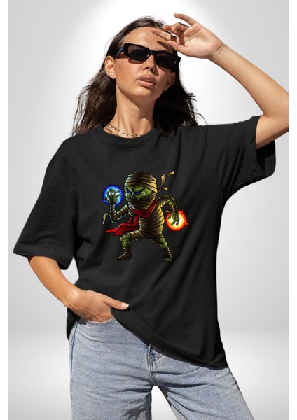 Büyücü Mumya Karakter Kadın Erkek Ön Baskılı Siyah Pamuklu Tişört Penye Klasik fırsatları