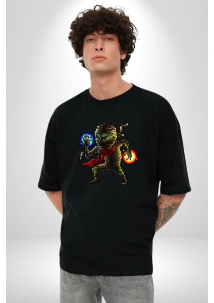 Büyücü Mumya Karakter Kadın Erkek Ön Baskılı Siyah Pamuklu Tişört Penye Klasik indirimleri