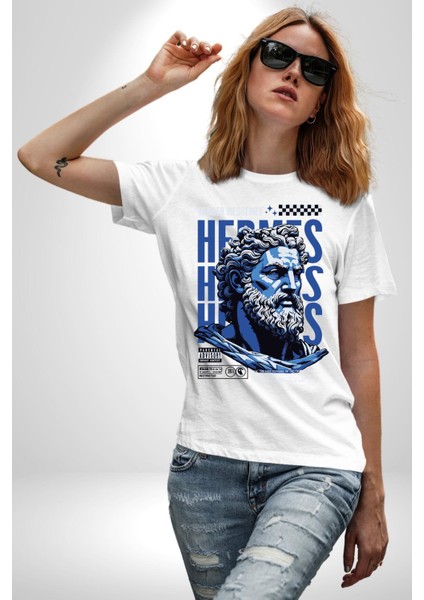 Yunan Tanrısı Yunan Efsanesi Kadın Erkek Ön Baskılı Beyaz Pamuklu Tişört Penye Klasik modelleri