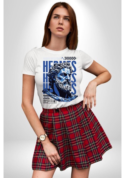 Yunan Tanrısı Yunan Efsanesi Kadın Erkek Ön Baskılı Beyaz Pamuklu Tişört Penye Klasik indirimleri