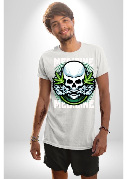 Ölü Cadılar Bayramı Kurukafa Kadın Erkek Ön Baskılı Beyaz Pamuklu Tişört Penye Klasik modelleri