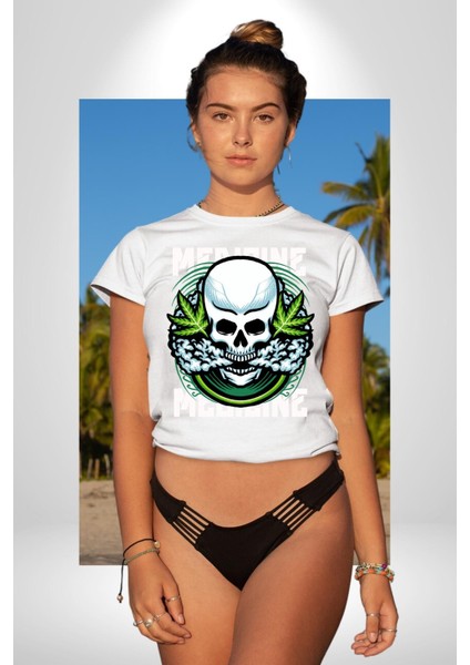 Ölü Cadılar Bayramı Kurukafa Kadın Erkek Ön Baskılı Beyaz Pamuklu Tişört Penye Klasik fırsatları