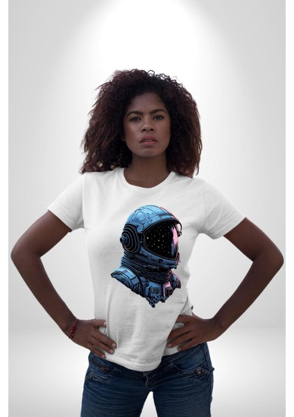 Astronot Uzay Space x Kadın Erkek Ön Baskılı Beyaz Pamuklu Tişört Penye Klasik fiyatları