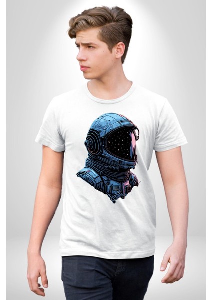 Astronot Uzay Space x Kadın Erkek Ön Baskılı Beyaz Pamuklu Tişört Penye Klasik modelleri