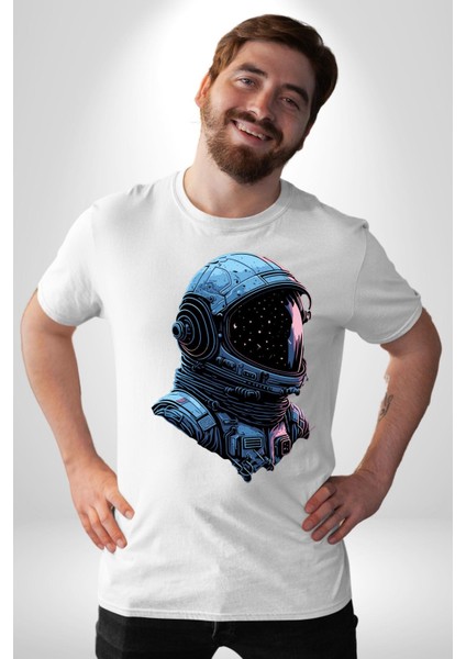 Astronot Uzay Space x Kadın Erkek Ön Baskılı Beyaz Pamuklu Tişört Penye Klasik fırsatları