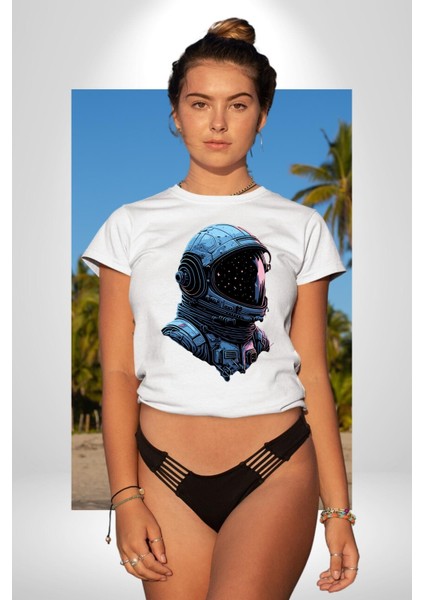Astronot Uzay Space x Kadın Erkek Ön Baskılı Beyaz Pamuklu Tişört Penye Klasik indirimleri