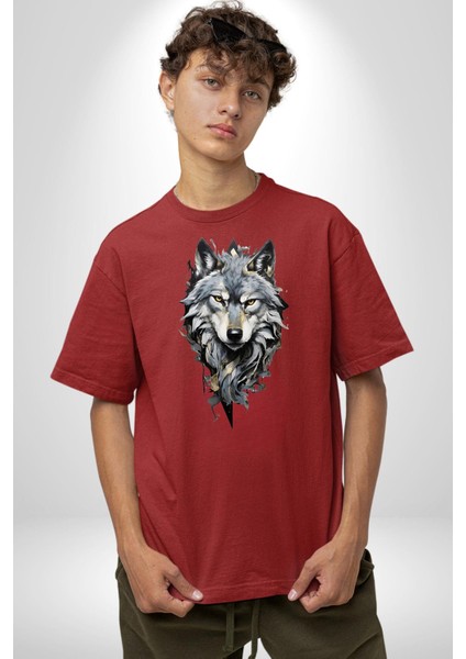 Havalı Kurt Özel Harekat Kadın Erkek Ön Baskılı Kırmızı Pamuklu Tişört Penye Klasik