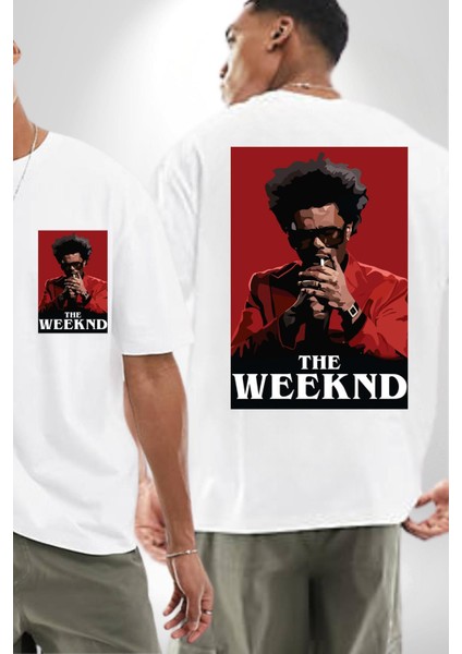 The Weekend Efsane Solist Kadın Erkek Ön Minimal Sırt Baskılı Beyaz Pamuklu Tişört