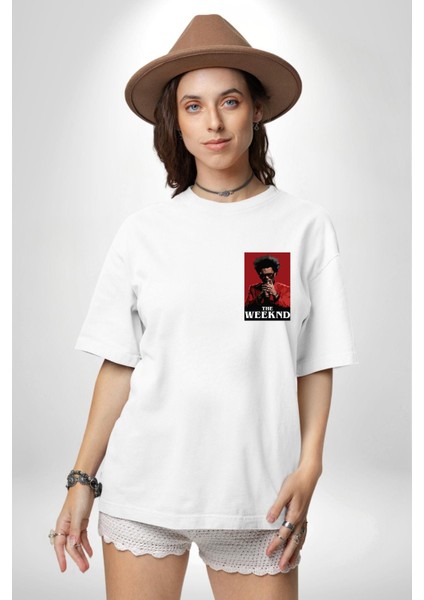 The Weekend Efsane Solist Kadın Erkek Ön Minimal Sırt Baskılı Beyaz Pamuklu Tişört modelleri