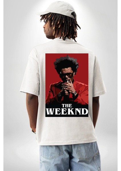 The Weekend Efsane Solist Kadın Erkek Ön Minimal Sırt Baskılı Beyaz Pamuklu Tişört indirimleri