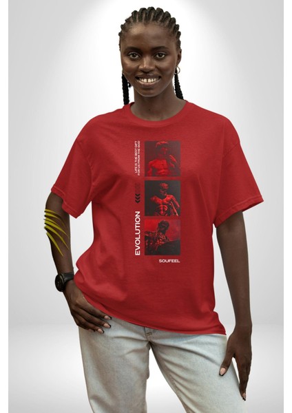 Yunan Tarihi Evrimi Kadın Erkek Ön Baskılı Kırmızı Pamuklu Tişört Penye Klasik