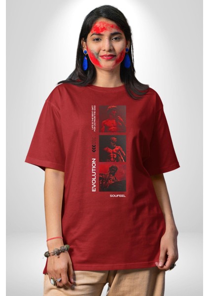 Yunan Tarihi Evrimi Kadın Erkek Ön Baskılı Kırmızı Pamuklu Tişört Penye Klasik modelleri