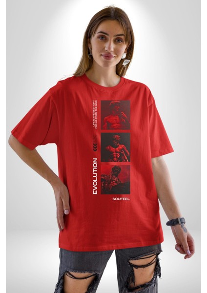 Yunan Tarihi Evrimi Kadın Erkek Ön Baskılı Kırmızı Pamuklu Tişört Penye Klasik fırsatları