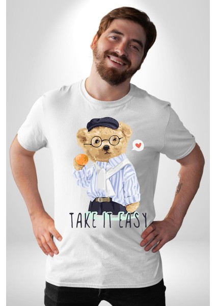 Boşver Oyuncak Tatlı Ayı Kadın Erkek Ön Baskılı Beyaz Pamuklu Tişört Penye Klasik fiyatları