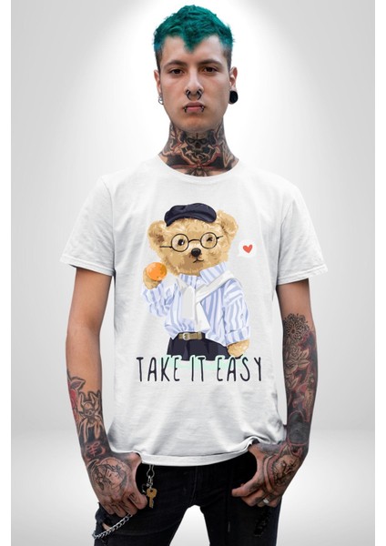 Boşver Oyuncak Tatlı Ayı Kadın Erkek Ön Baskılı Beyaz Pamuklu Tişört Penye Klasik fırsatları