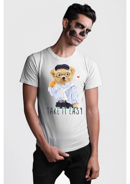 Boşver Oyuncak Tatlı Ayı Kadın Erkek Ön Baskılı Beyaz Pamuklu Tişört Penye Klasik indirimleri