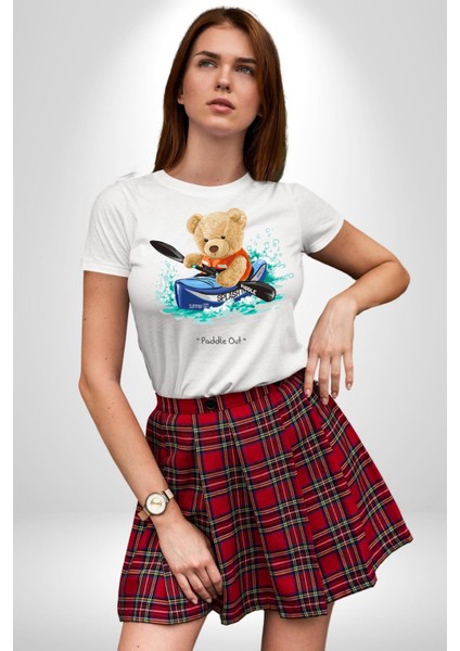 Kanocu Tatlı Oyuncak Ayı Kadın Erkek Ön Baskılı Beyaz Pamuklu Tişört Penye Klasik indirimleri