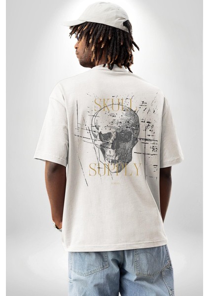 Kafatası Temini Zengin Tasarım Kadın Erkek Ön Minimal Sırt Baskılı Beyaz Pamuklu Tişört indirimleri