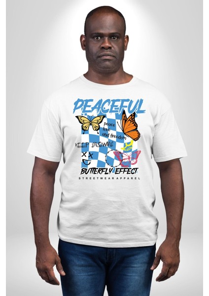 Barışçıl Kelebekler Sokak Tarzı Kadın Erkek Ön Baskılı Beyaz Pamuklu Tişört Penye Klasik modelleri