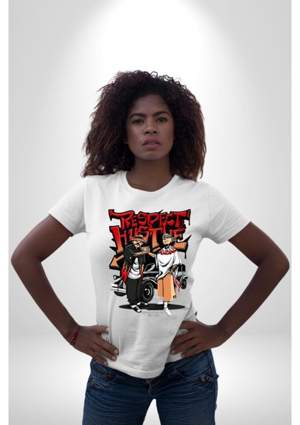 Saygı ve Birliktelik Sokak Kadın Erkek Ön Baskılı Beyaz Pamuklu Tişört Penye Klasik fiyatları