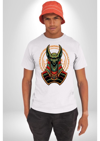 Mısır Anubis Köpek Kral Eski Motif Kadın Erkek Ön Baskılı Beyaz Pamuklu Tişört Penye Klasik fiyatları