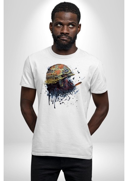 Barış Savaşçısı Havalı Goril Kadın Erkek Ön Baskılı Beyaz Pamuklu Tişört Penye Klasik modelleri