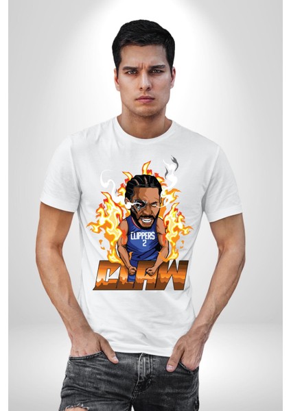 Kawhi Leonard Basketbol Yıldızı Kadın Erkek Ön Baskılı Beyaz Pamuklu Tişört Penye Klasik