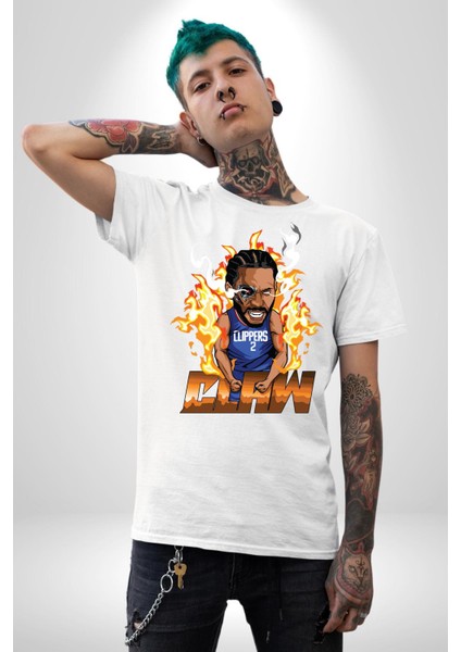 Kawhi Leonard Basketbol Yıldızı Kadın Erkek Ön Baskılı Beyaz Pamuklu Tişört Penye Klasik fiyatları