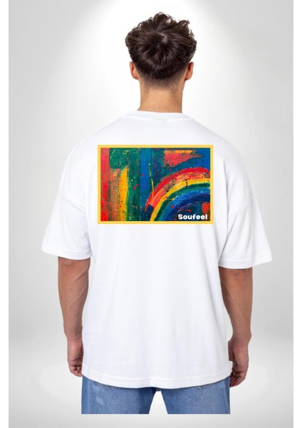 Modern Sanat Tablosu Kadın Erkek Ön Minimal Sırt Baskılı Beyaz Pamuklu Tişört indirimleri