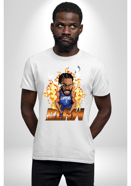 Kawhi Leonard Basketbol Yıldızı Kadın Erkek Ön Baskılı Beyaz Pamuklu Tişört Penye Klasik fırsatları