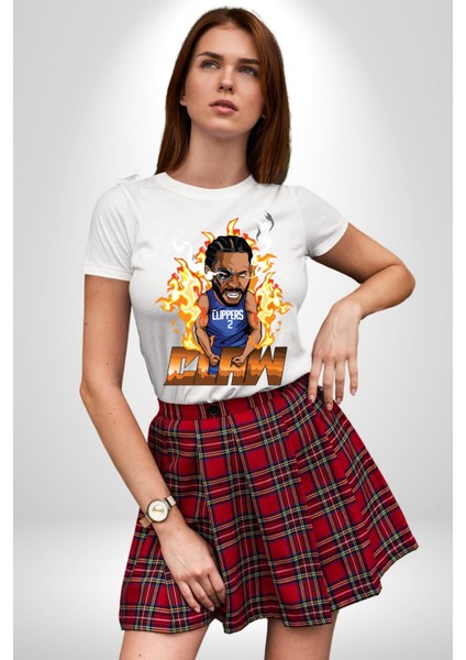 Kawhi Leonard Basketbol Yıldızı Kadın Erkek Ön Baskılı Beyaz Pamuklu Tişört Penye Klasik indirimleri