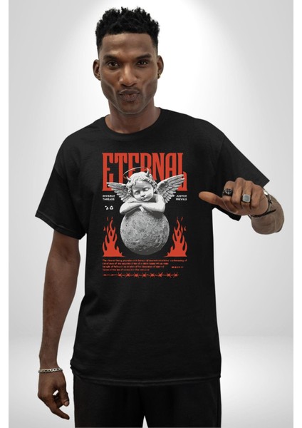 Sonsuz Şeytan Bebek Adalet Öncelikleri Kadın Erkek Ön Baskılı Siyah Pamuklu Tişört Penye Klasik