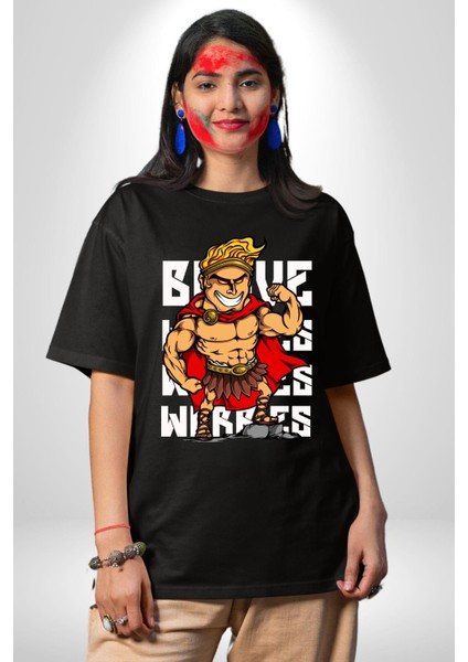 This Is Sparta Spartalı Asker Kaslı Kadın Erkek Ön Baskılı Siyah Pamuklu Tişört Penye Klasik fırsatları